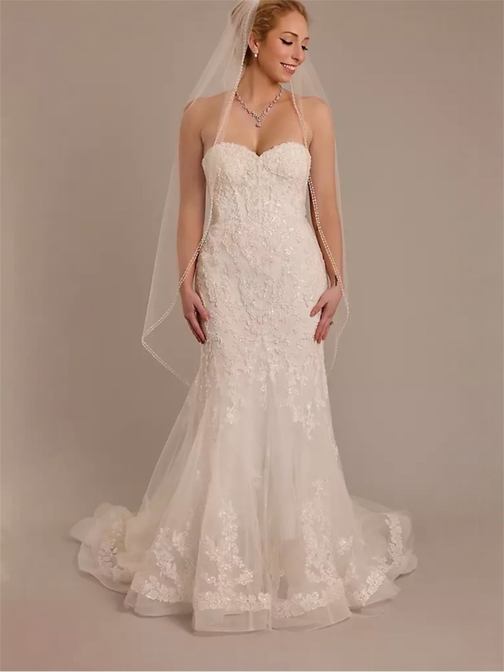 Tulle and Beaded Lace Mermaid Wedding Dress - Picture 3 of 12